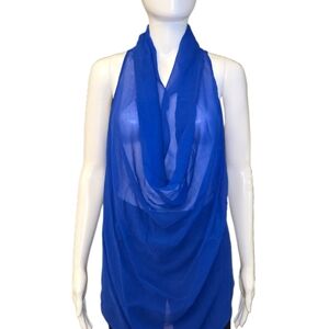 MAGGIE WARD Sheer Cobalt Blue Blouse Sleeveless Cowl Neck Pure Silk Top Size XS